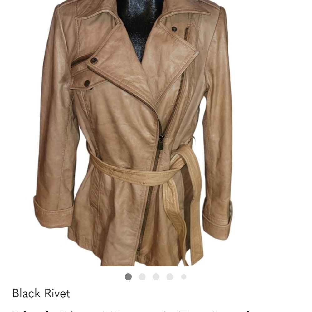 Black Rivet Tan Leather Belted Moto Jacket